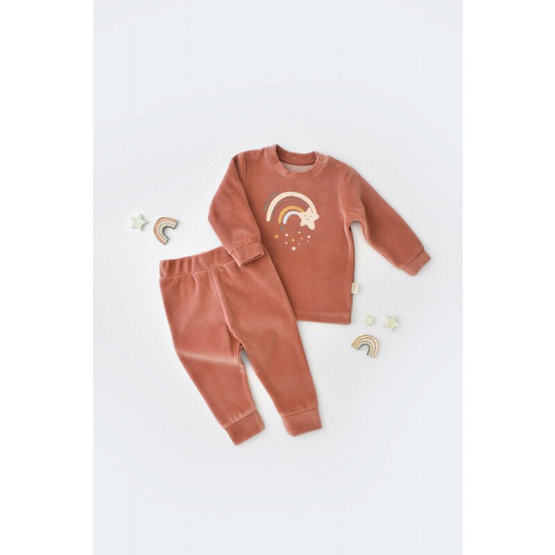 Babycosy - set curcubeu cu bluzita cu maneca lunga si panataloni lungi din 80%bumbac organic si 20% poliester - caramiziu, baby cosy (marime: 18-24 luni)