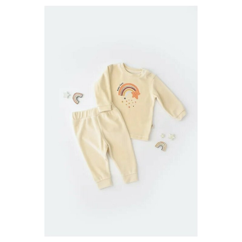 Babycosy - set curcubeu cu bluzita cu maneca lunga si panataloni lungi din 80%bumbac organic si 20% poliester - crem, baby cosy (marime: 18-24 luni)
