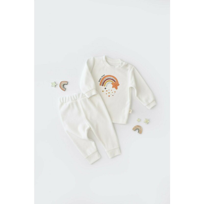 Babycosy - set curcubeu cu bluzita cu maneca lunga si panataloni lungi din 80%bumbac organic si 20% poliester - ecru, baby cosy (marime: 18-24 luni)