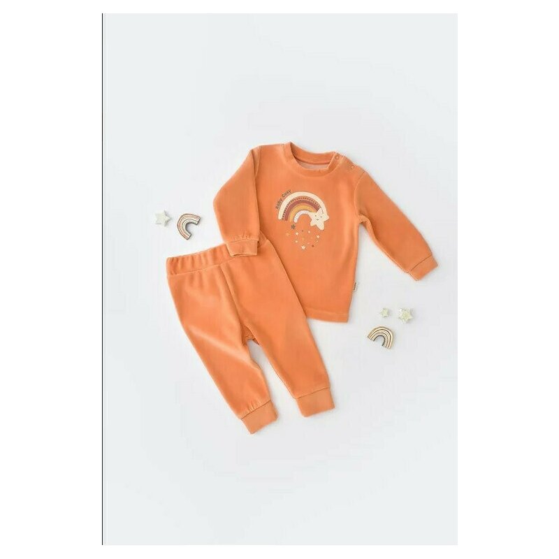 Babycosy - set curcubeu cu bluzita cu maneca lunga si panataloni lungi din 80%bumbac organic si 20% poliester - portocaliu, baby cosy (marime: 9-12 luni)