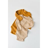 Babycosy - Set de 2 body-uri cu maneca lunga din bumbac organic si modal - Mustar/Somon (Marime: 3-6 Luni)