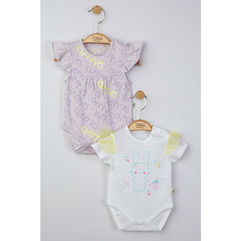 Tongs baby - set de 2 body-uri cu volanase mov pentru nou nascuti, (marime: 3-6 luni)