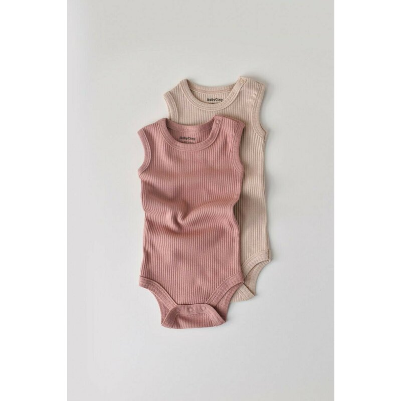 Babycosy - Set de 2 body-uri fara maneci din bumbac organic si modal - Roz/Blush (Marime: 18-24 Luni)