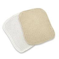 Set de 2 lavete, Qmini, Din bambus si muselina, Pentru ingrijirea corpului bebelusului, Materiale certificate Oeko Tex Standard 100, Beige Cream si Warm Beige