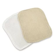 Set de 2 lavete, Qmini, Din bambus si muselina, Pentru ingrijirea corpului bebelusului, Materiale certificate Oeko Tex Standard 100, Beige Cream si Warm Beige