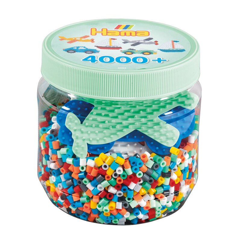 Hama - set de 4000 margele de calcat midi si 3 plansete in borcan