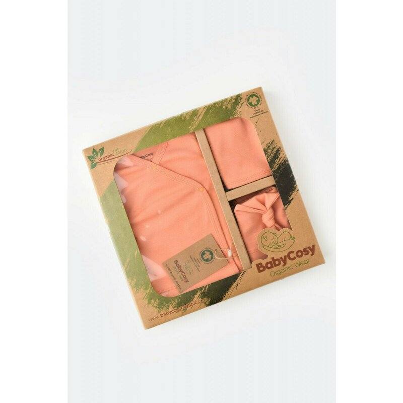 Babycosy - Set de 5 piese pentru nou nascut - 100% bumbac organic - Roz Piersica, Baby Cosy