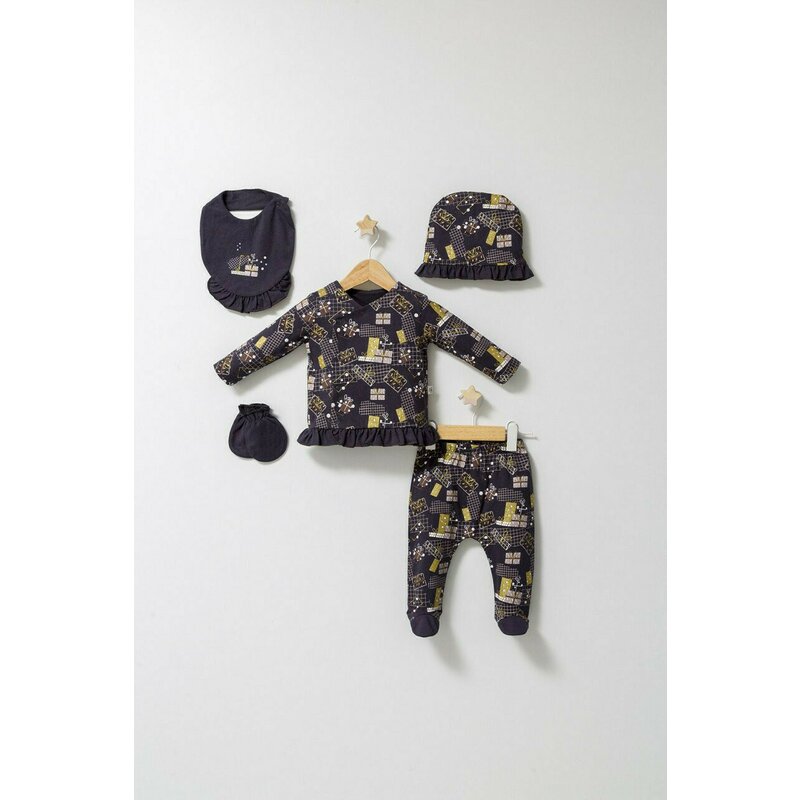 Tongs baby - set de 5 piese pentru nou nascut fun penguin, (culoare: roz inchis)