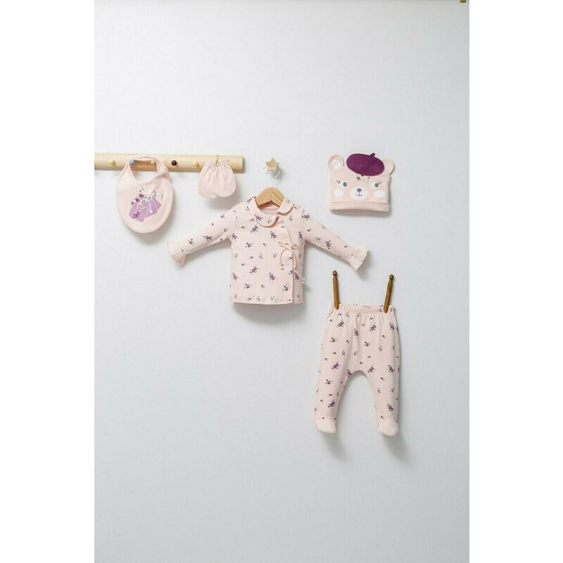 Tongs baby - set de 5 piese pentru nou nascut paris love, (culoare: ecru)