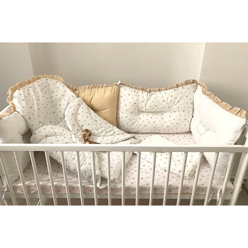 Deseda - set de 6 bucati aparatori protectii laterale patut 120x60 cm bej - stelute bej pe alb