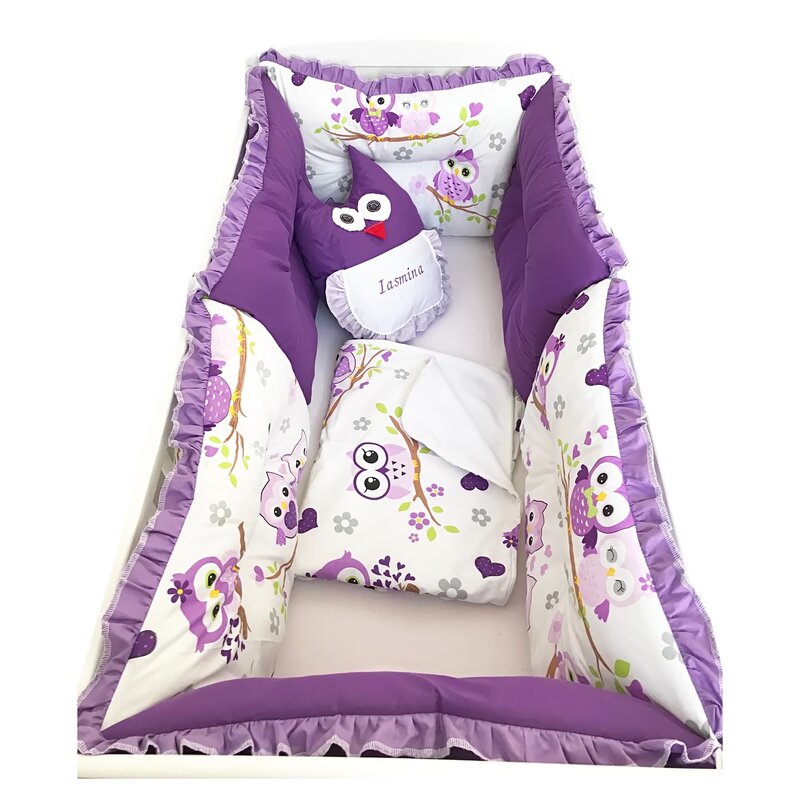 Deseda - set de 6 bucati aparatori protectii laterale patut 120x60 cm bufnite violet