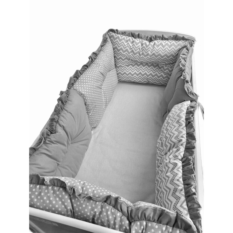 Deseda - set de 6 bucati aparatori protectii laterale patut 120x60 cm mix zig zag-buline - gri