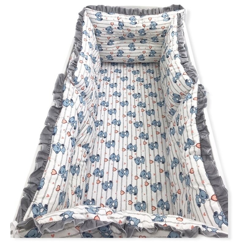 Set de 6 bucati aparatori protectii laterale patut 120x60 cm deseda ursi cu inimioare albastru
