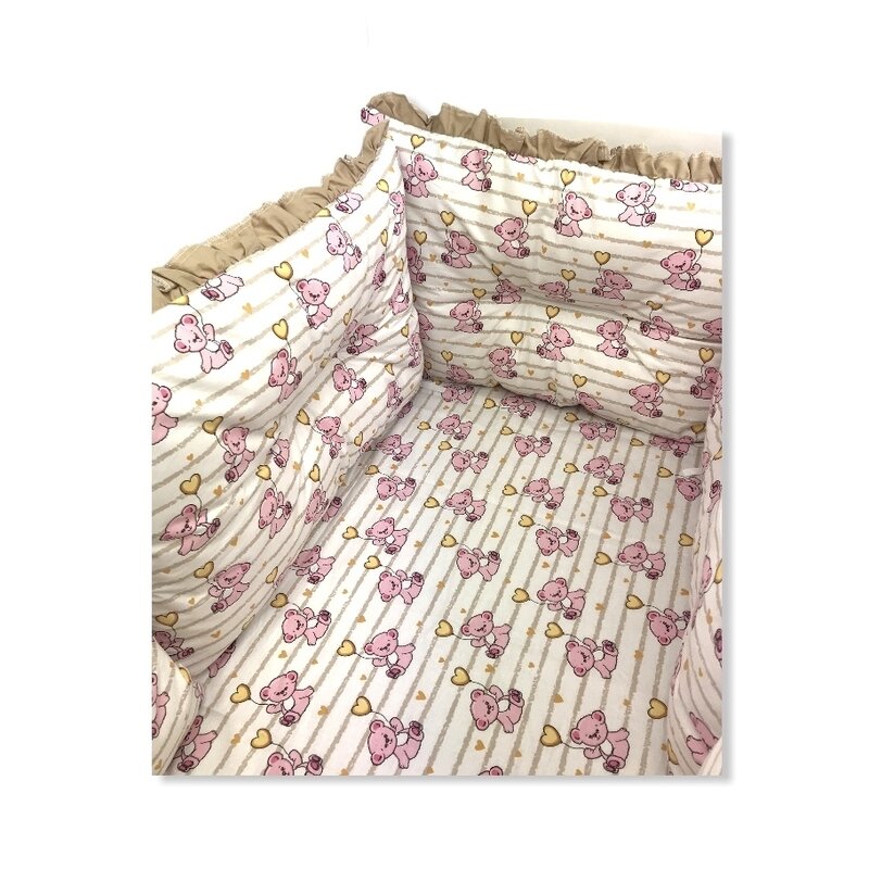 Deseda - set de 6 bucati aparatori protectii laterale patut 120x60 cm ursi cu inimioare roz