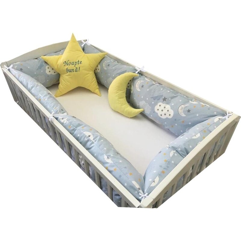 Deseda - set de 6 bucati perne lungi protectii laterale patut 120x60 cm norisori albastrii