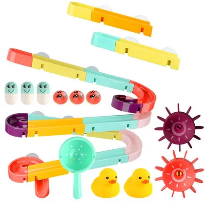 Set de constructie, Jokomisiada, Tobogan de baie, Cu ventuze, Cu accesorii, Potrivit pentru timpul baitei, Contine 44 piese, 3 ani+, Multicolor