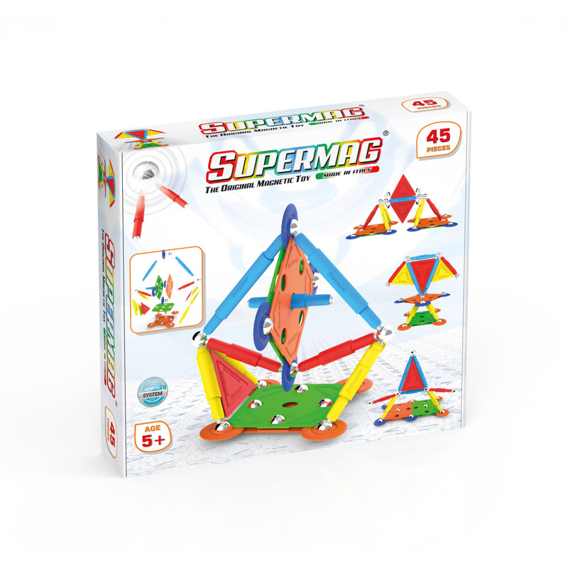 Set de constructie magnetic supermag projects multicolor 45 piese