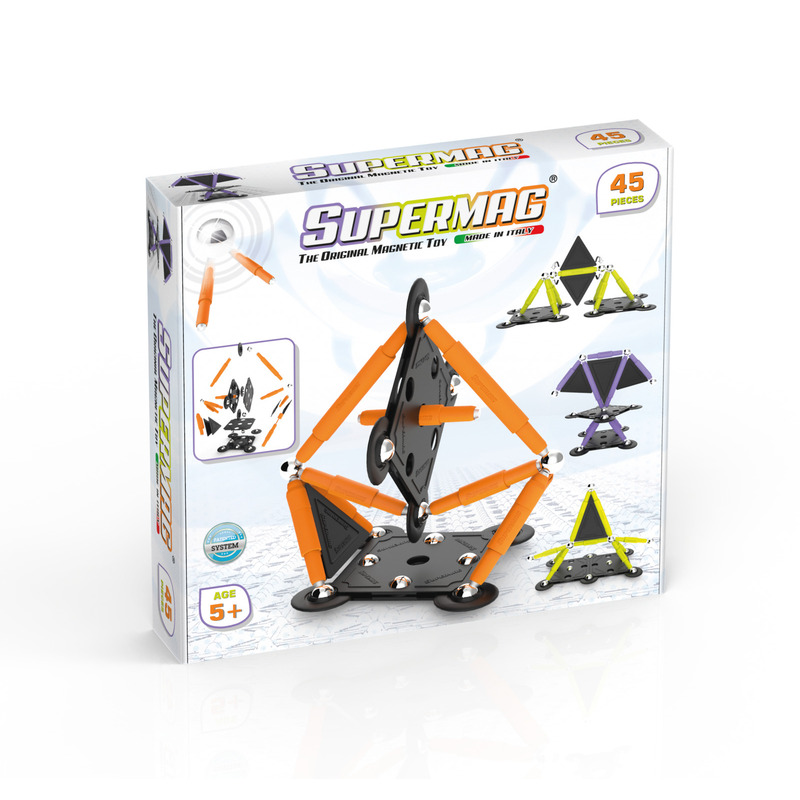 Set de constructie magnetic supermag projects tehnicolor 45 piese