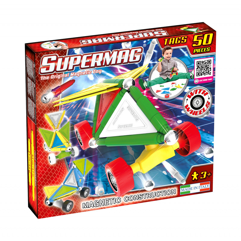 Set de constructie masini cu piese magnetice supermag 50 piese