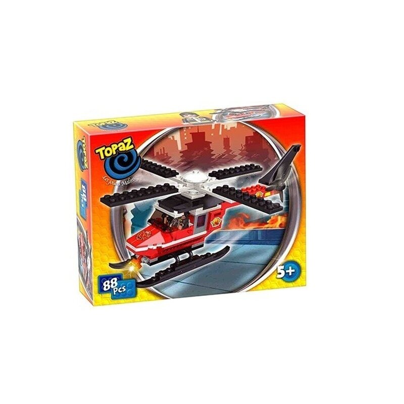Set de construit tip lego-elicopter pompieri-88 piese