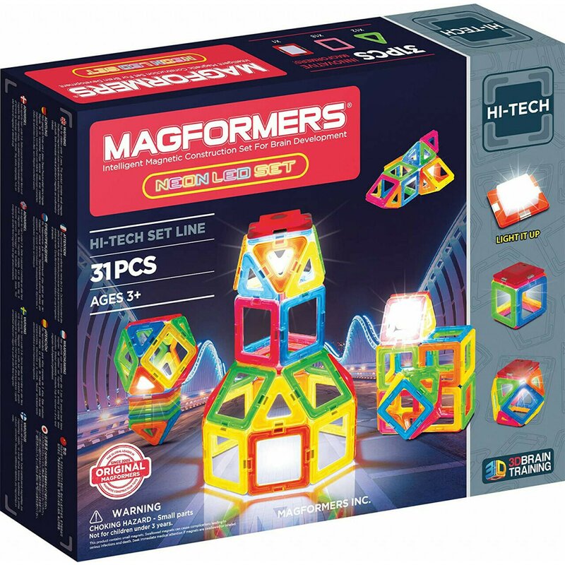 Clicstoys - set de construit magnetic cu lumina led, magformers