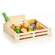 Ecotoys - Set de fructe si legume cu tocator de lemn si cutit,  HM191520