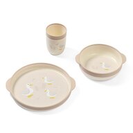 Set de hranire, BabyOno, Farmer, Contine farfurie, bol, canuta, Forme ergonomice, Baze antiderapanate, Polipropilena+ TPE, Fara BPA, 12 luni+, Bej