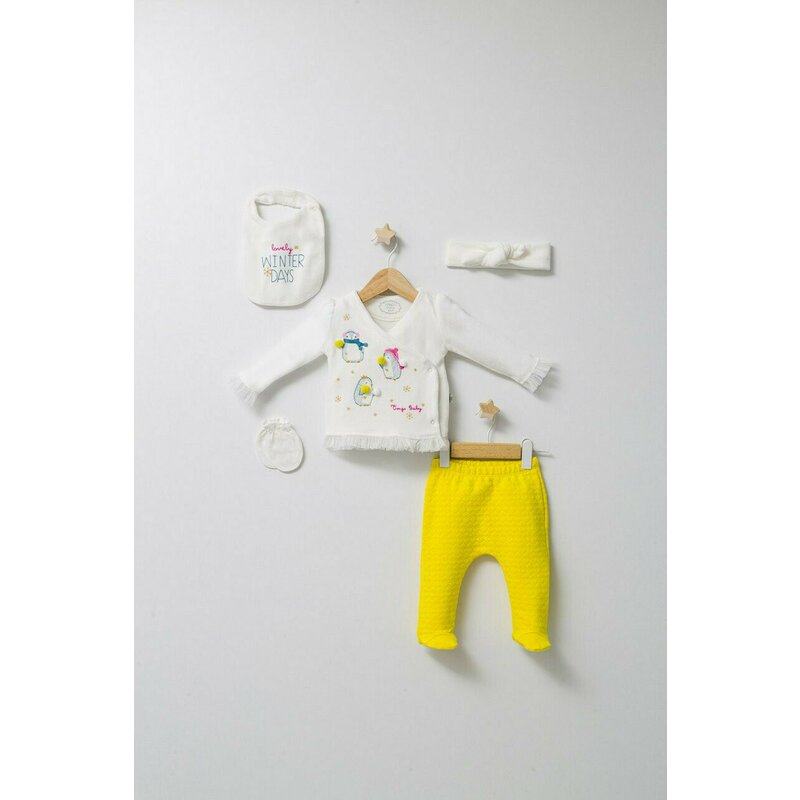 Tongs baby - set de iarna de 5 piese pentru nou nascut crazy penguins, (culoare: portocaliu)