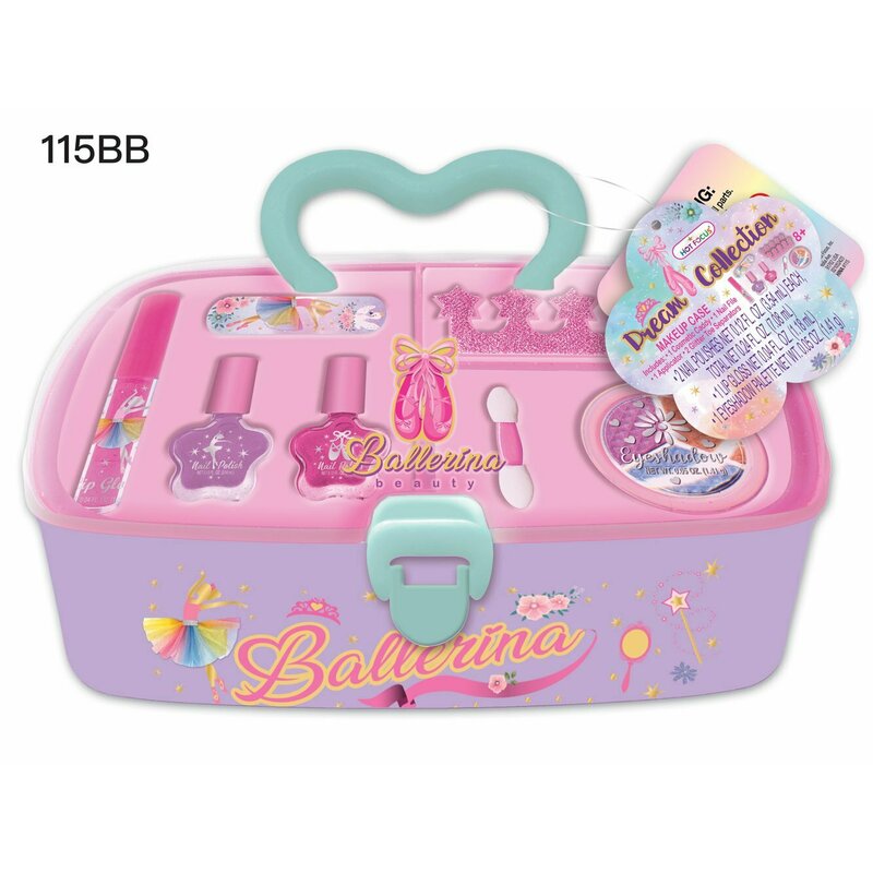 Set de infrumusetare, Hot Focus, Pentru fetite, Caseta cu tavita detasabila, Cu oje, farduri si accesorii, 23x15,5x11,5 cm, Ballerina Beauty