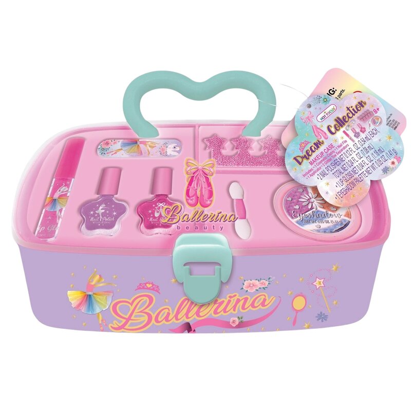 Set de infrumusetare, Hot Focus, Pentru fetite, Caseta cu tavita detasabila, Cu oje, farduri si accesorii, 23x15,5x11,5 cm, Ballerina Beauty