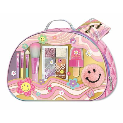 Set de infrumusetare, Hot Focus, Pentru fetite, Geanta cosmetice cu pensule de machiaj, paleta de farduri si lipgloss, 24,5x6,5x20 cm, 5 ani+, Flower