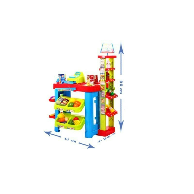 Set de joaca malplay supermarket pentru copii casa de marcat alimente si cos de cumparaturi 80 cm