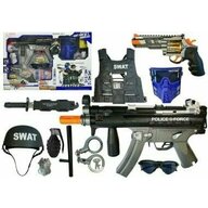 Set de joaca pentru copii, mitraliera, pistol cu gloante de spuma si accesorii de politie, LeanToys, 4875