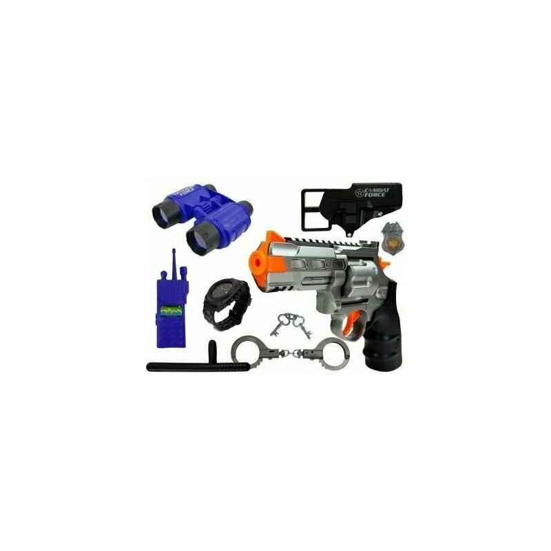 Leantoys - set de joaca pentru copii, pistol cu catuse, binoclu si diverse accesorii de politie, , 7864