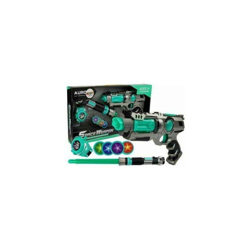 Leantoys - set de joaca sf pentru copii, pistol laser, sabie laser si lansator de discuri, , 7097
