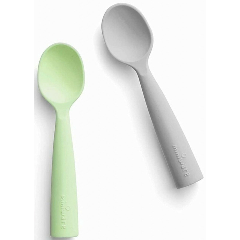 Set de lingurite bebelusi Miniware, 100% silicon alimentar, Grey+Keylime