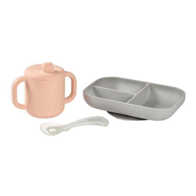 Beaba - Set de masa silicon cu cana Old Pink