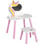 Set de toaleta pentru copii, Unicorn, Cu masuta si scaun din lemn, FreeON, White/Pink - 1
