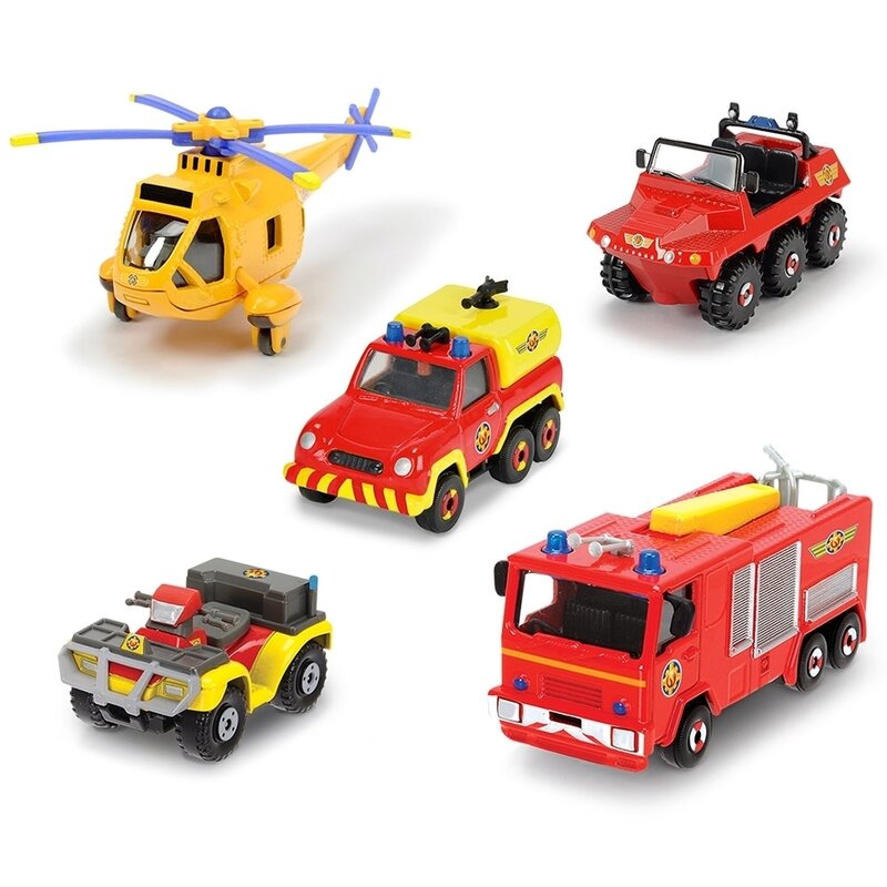 Dickie toys - set vehicule , pompierul sam, 4 masinute, un elicopter