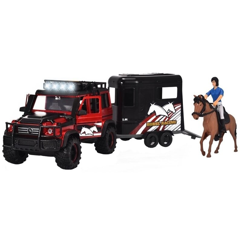 Dickie Toys - Set de joaca Masina Horse Trailer Mercedes-Benz AMG 500, Cu remorca, Cu figurine