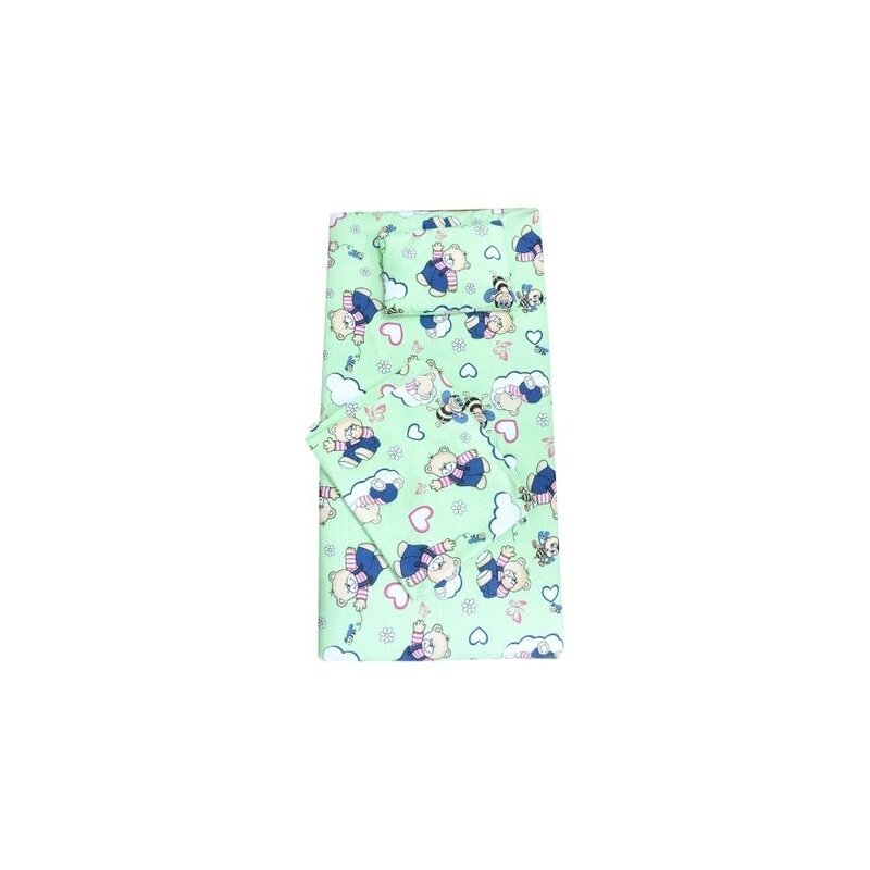 Deseda - set din finet paturica bebe cu cearsaf si pernuta pt pat 120x60 cm ursi cu albine albastru