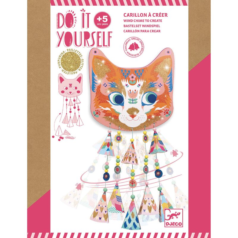 Djeco - set diy , mobil cu clopotei si sclipici- pisicuta