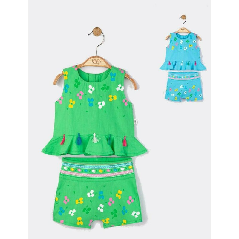 Tongs baby - set elegant bluzita de vara cu pantalonasi pentru fetite ciucurasi, (culoare: verde, marime: 18-24 luni)