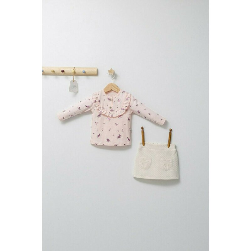 Tongs baby - Set elegant cu fustita si bluzita pentru bebelusi Paris Love, (Culoare: Ecru, Marime: 6-9 luni)