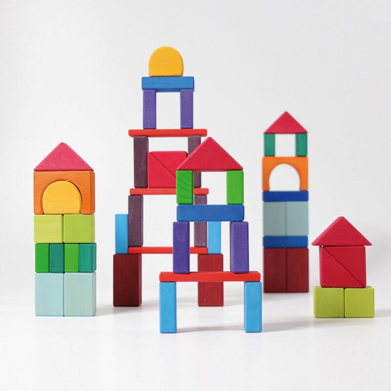 Grimm's spiel und holz design - set grimm's cu 60 de blocuri de construit, forme geometrice