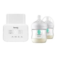 Set incalzitor biberoane dublu, Lionelo, ThermUp Double, multifunctional + 2x biberoane, Philips Avent, Cu supapa AirFree, 0 luni+, 125 ml, Alb