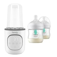 Set incalzitor biberoane, Lionelo, ThermUp 2.0, multifunctional + 2x biberoane, Philips Avent, Cu supapa AirFree, 0 luni+, 125 ml, Alb