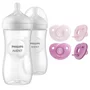 Set ingrijire Philips Avent: Biberon anticolici, Natural Response, 330 ml, 3 luni+, 2 buc + Suzete Soothie, 2 buc, 0-6 luni, Din silicon, Roz - 1