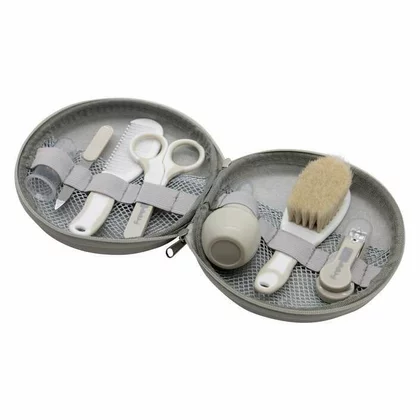 Set ingrijire, FreeON, Contine aspirator nazal, pila de unghii, unghiera, perie de par, piepene, forfecuta si periuta de dinti pentru deget, 0 luni+, Grey