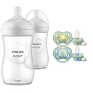 Set ingrijire Philips Avent: Biberon anticolici, Natural Response, 260 ml, 1 luni+, 2 buc + Suzete Ultra Air, 2 buc, 0-6 luni, Din silicon, Albastru/Verde